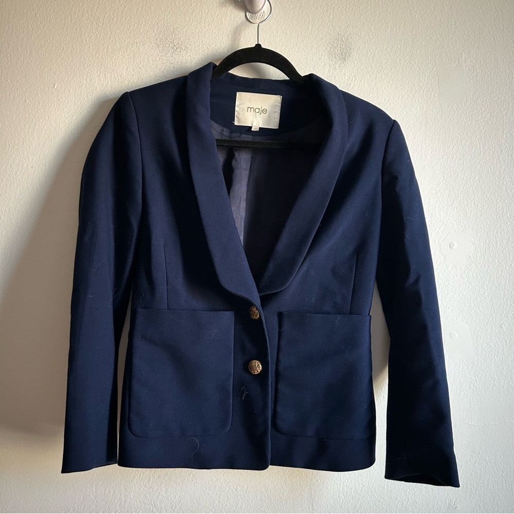 Maje Sz S (36) Navy Tailored Gold Button Elegant Blazer - Picture 2 of 15